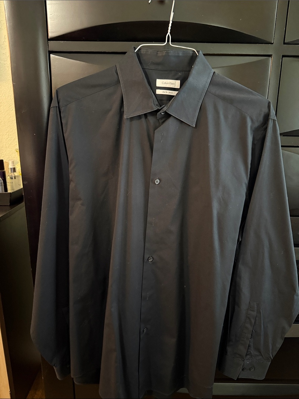 Calvin Klein Men's Solid Black Slim Fit Stretch Dress Shirt